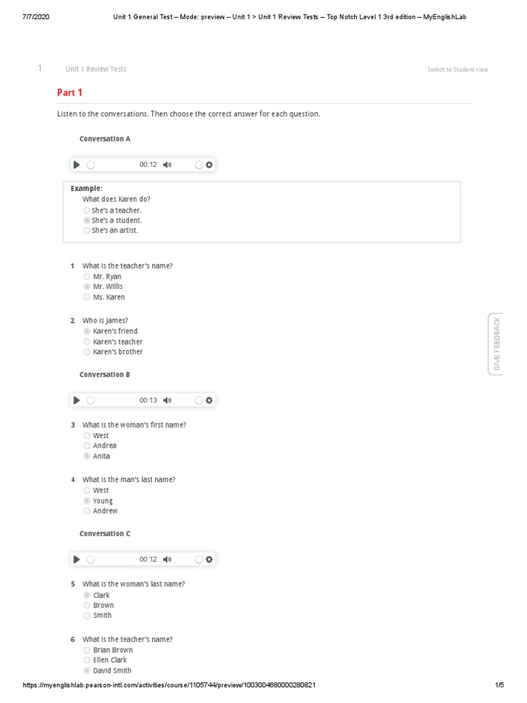 Unit 1 General Test Mode Preview Unit 1 Unit 1 Review Tests