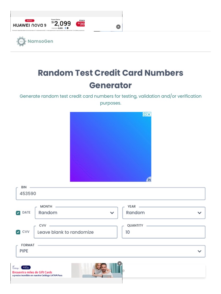 Random Test Credit Card Numbers PDF Credit Card Information Age