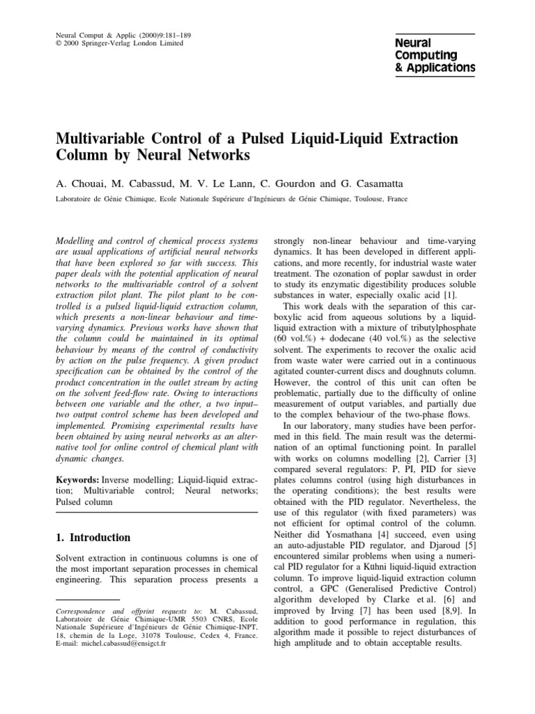 Neural Network Control of Extraction Column | PDF | Artificial Neural ...
