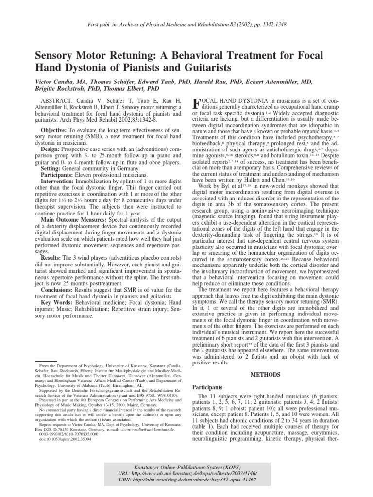 Sensory Motor Retuning | PDF | Dystonia | Nervous System