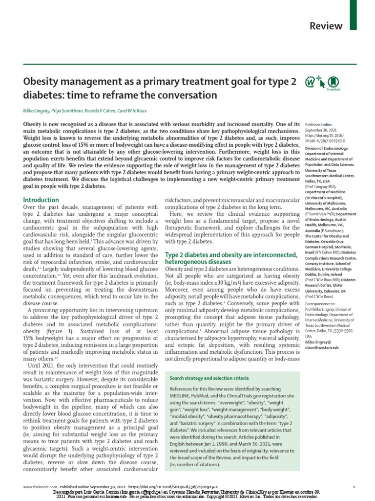 Obesity Management As A Primary Treatment Goal For Type 2 Diabetes ...