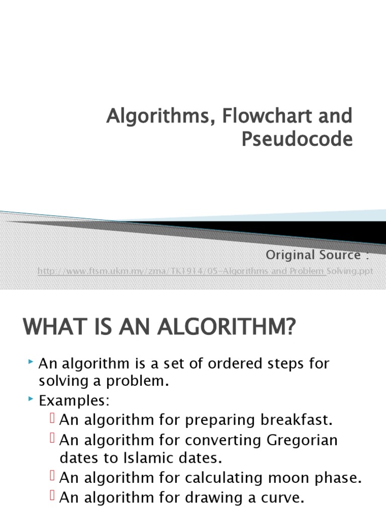 Algorithms, Flowchart and Pseudocode: Original Source | PDF ...
