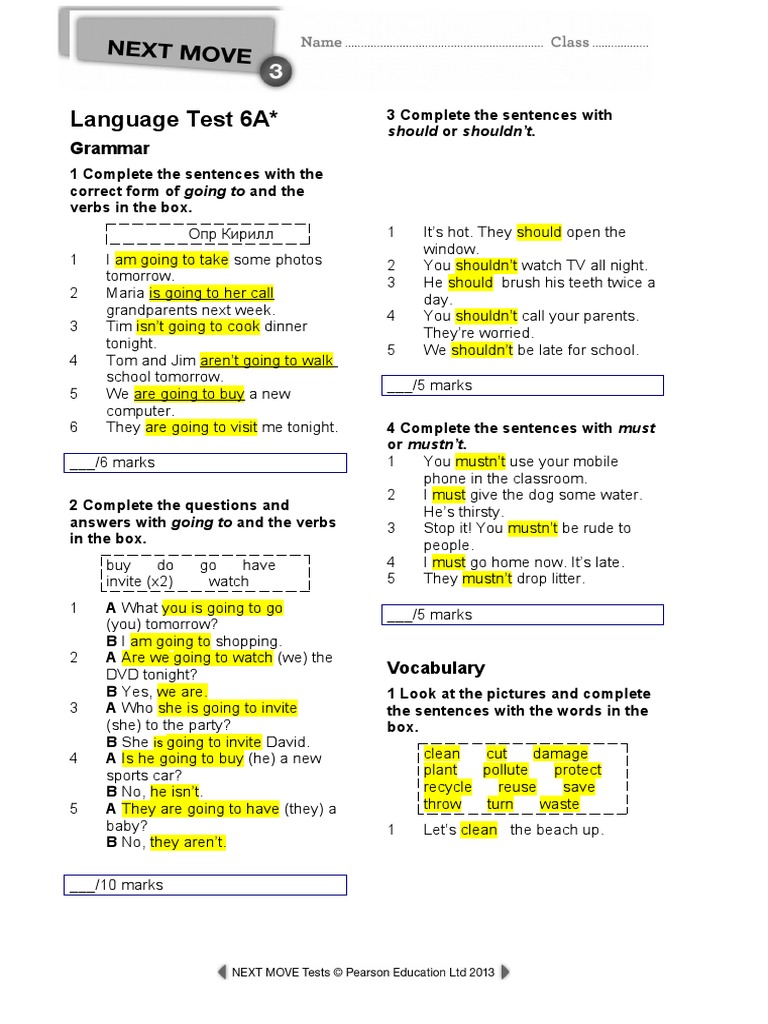 Language Test 6A : Grammar | PDF | Language Arts & Discipline | Home ...