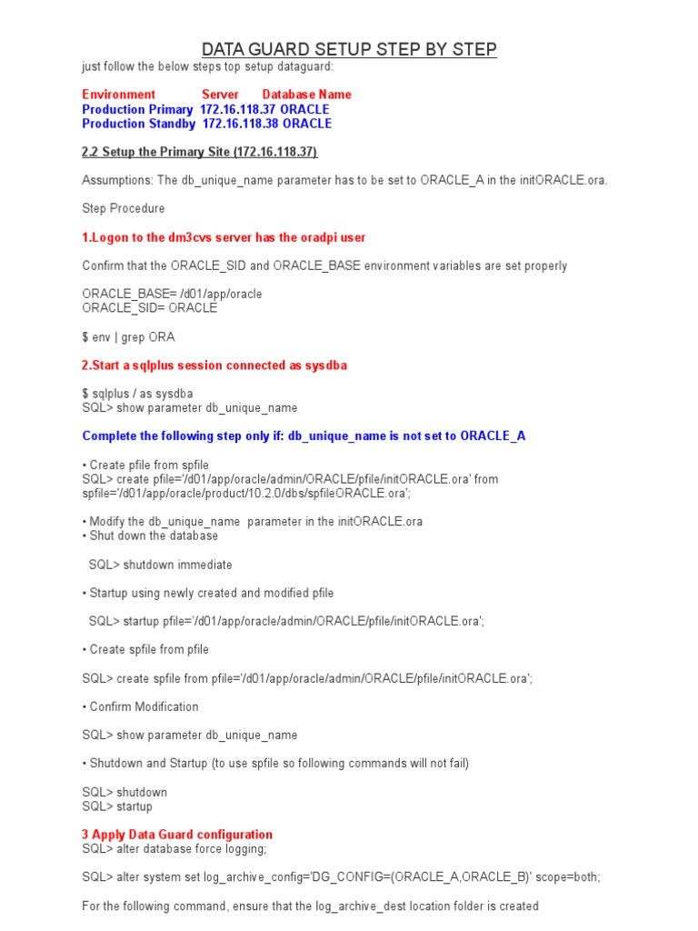 Data Guard Setup Step by Step | PDF | Backup | Transmission Control ...