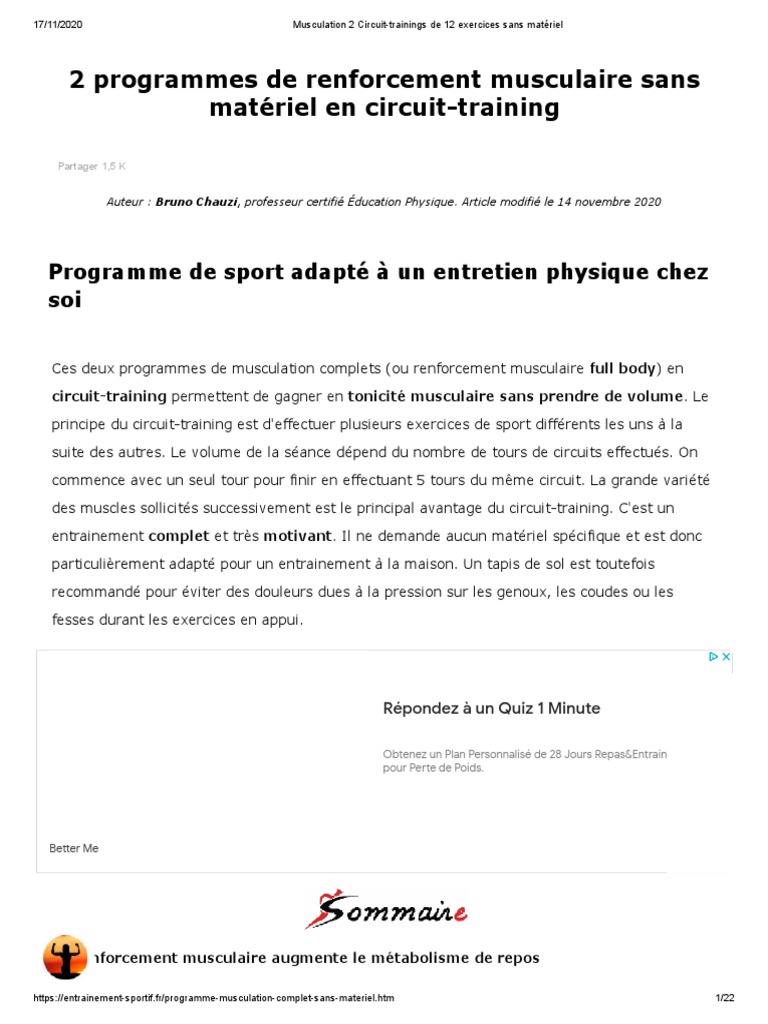 5 circuit-training de 12 exercices de renforcement musculaire