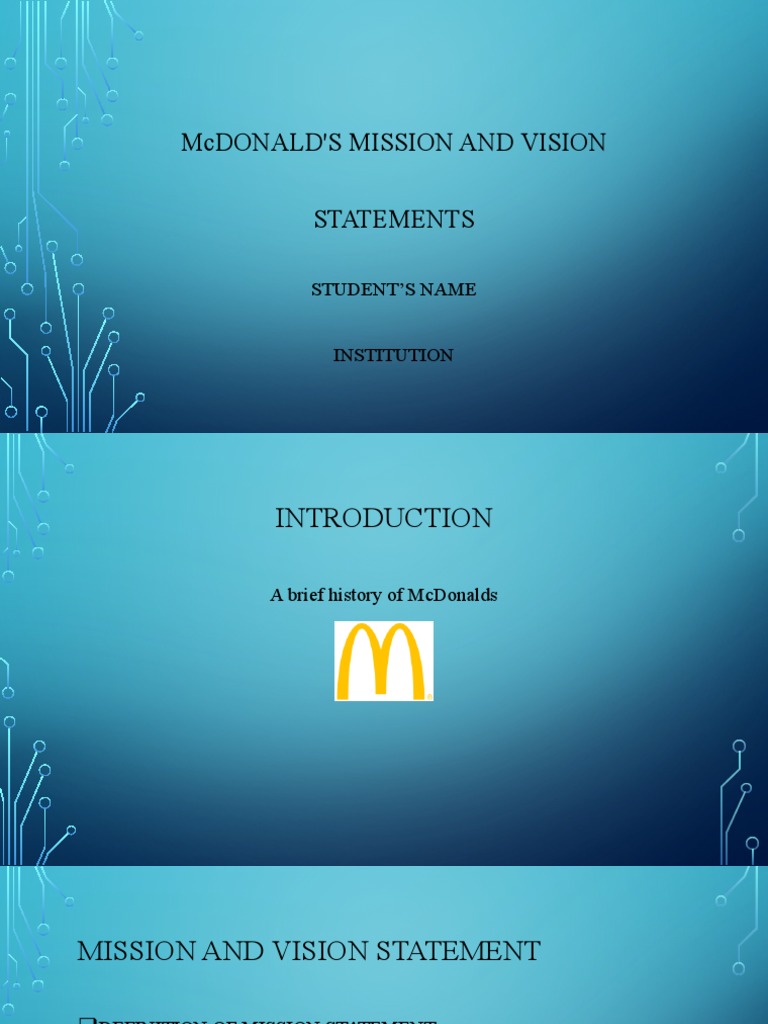 Mcdonalds Vision and Mission Statement PDF Goal Mc Donald's