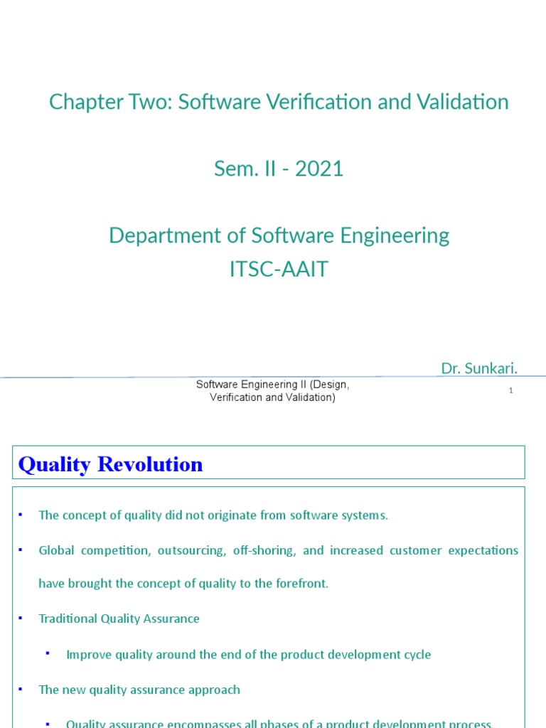 Chapter 2 - Software Verification and Validation | PDF | Software ...