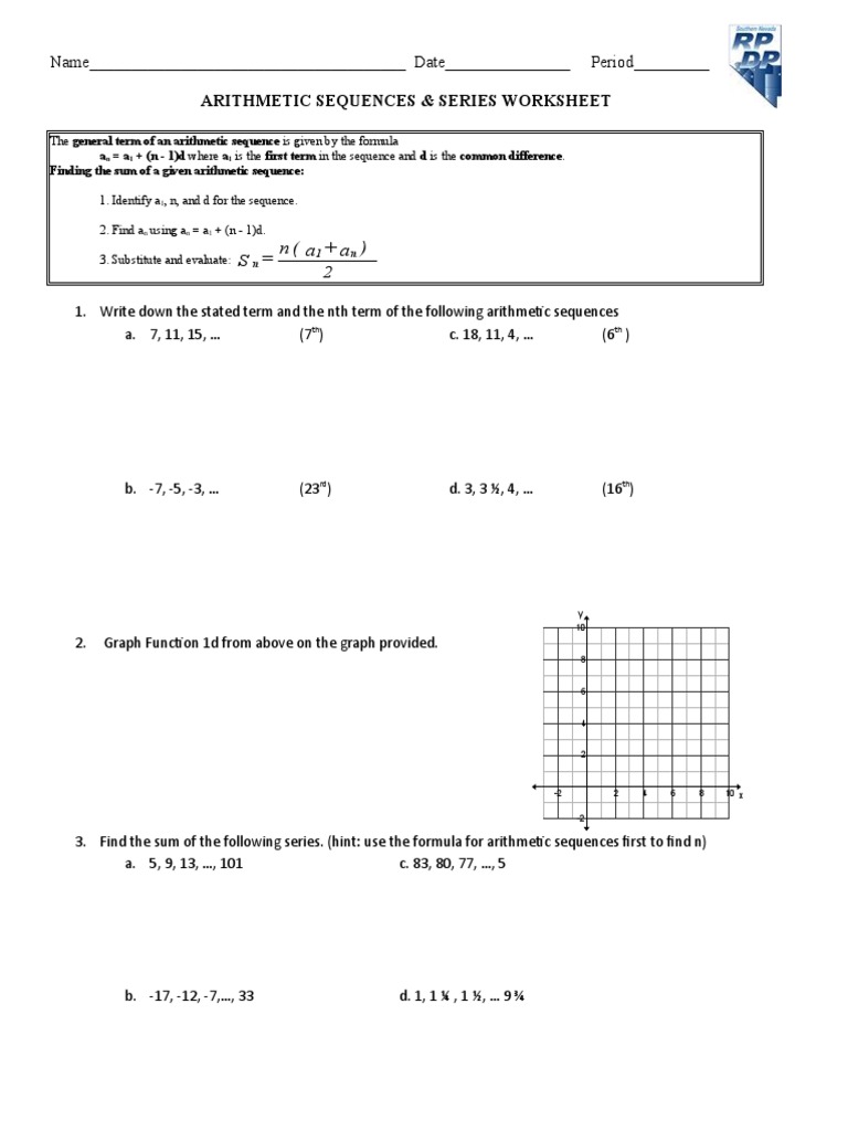 Arithmetic Sequences & Series Worksheet: 2) A + A (N S | PDF ...