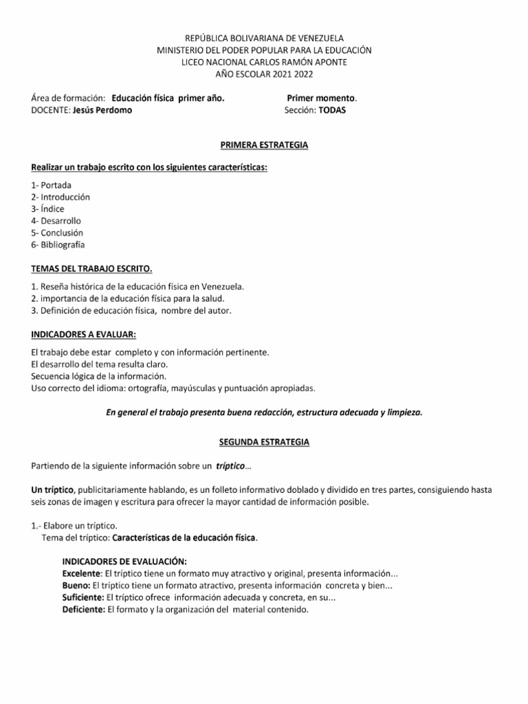 Guía De Educación Fisica 1er Año Pdf