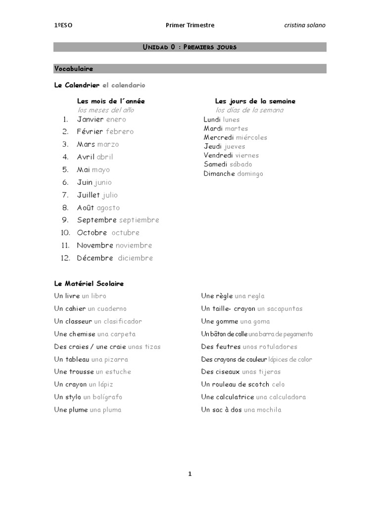 1 eso frances primer trimestre pdf syntaxe morphologie linguistique