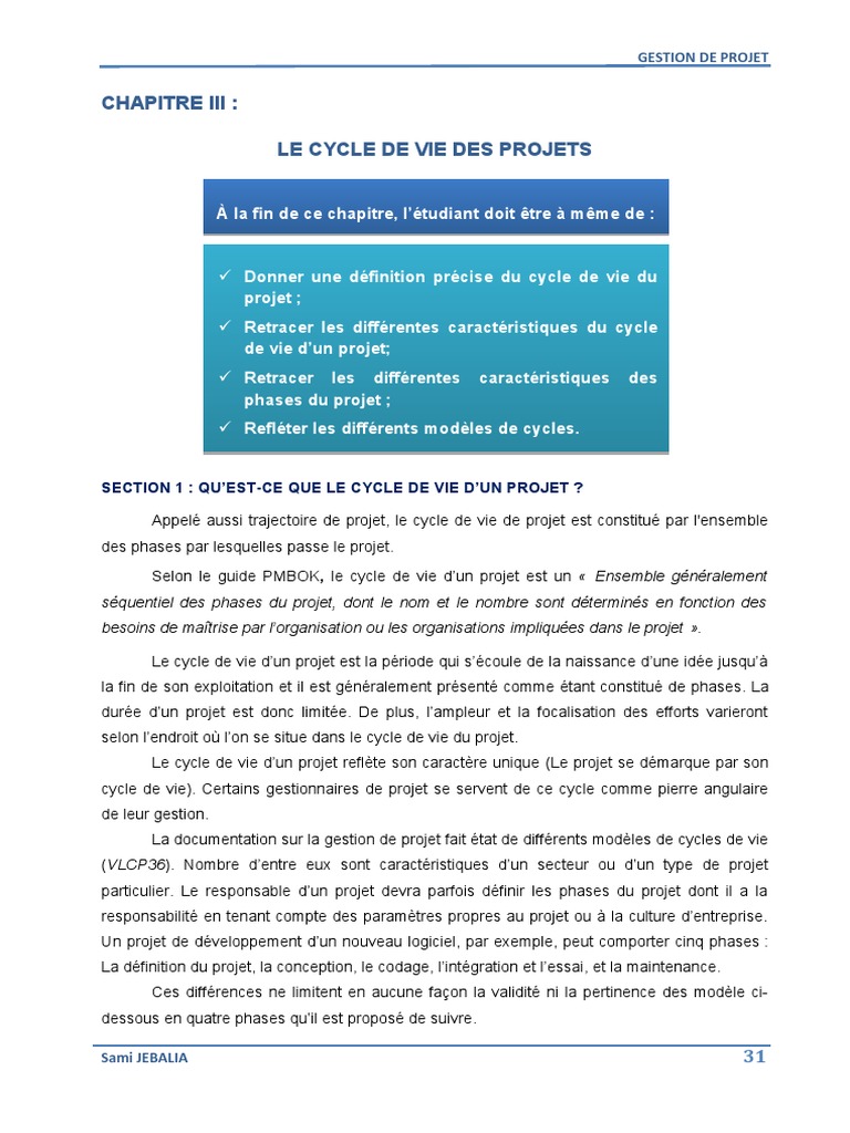 Cycle de Vie des Projets en Gestion | PDF | Gestion de projet | Test de ...