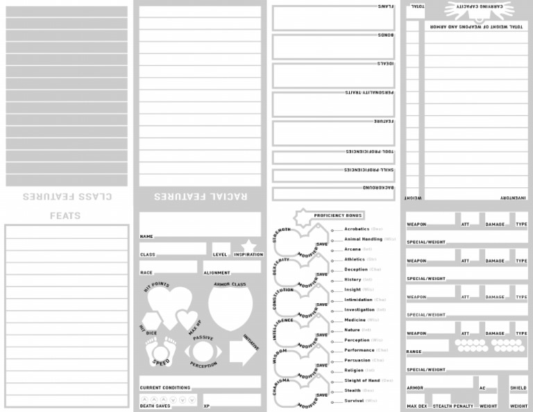 D&amp;D 5e Pocket Character Sheet Printout | PDF