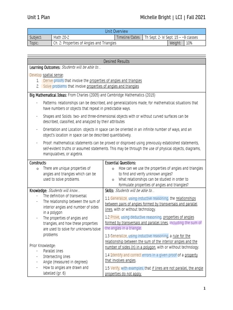 Angles And Triangles Unit Study Guide