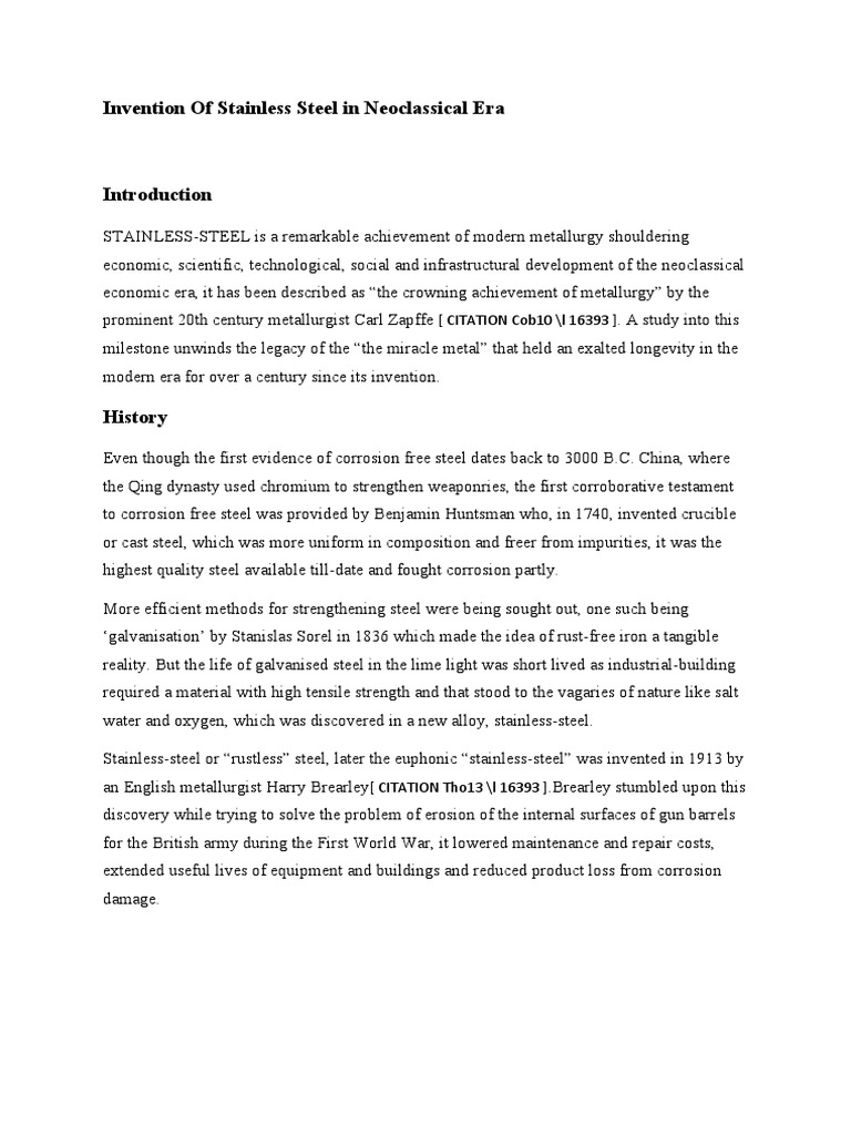 Invention of Stainless Steel in Neoclassical Era | PDF | Stainless ...