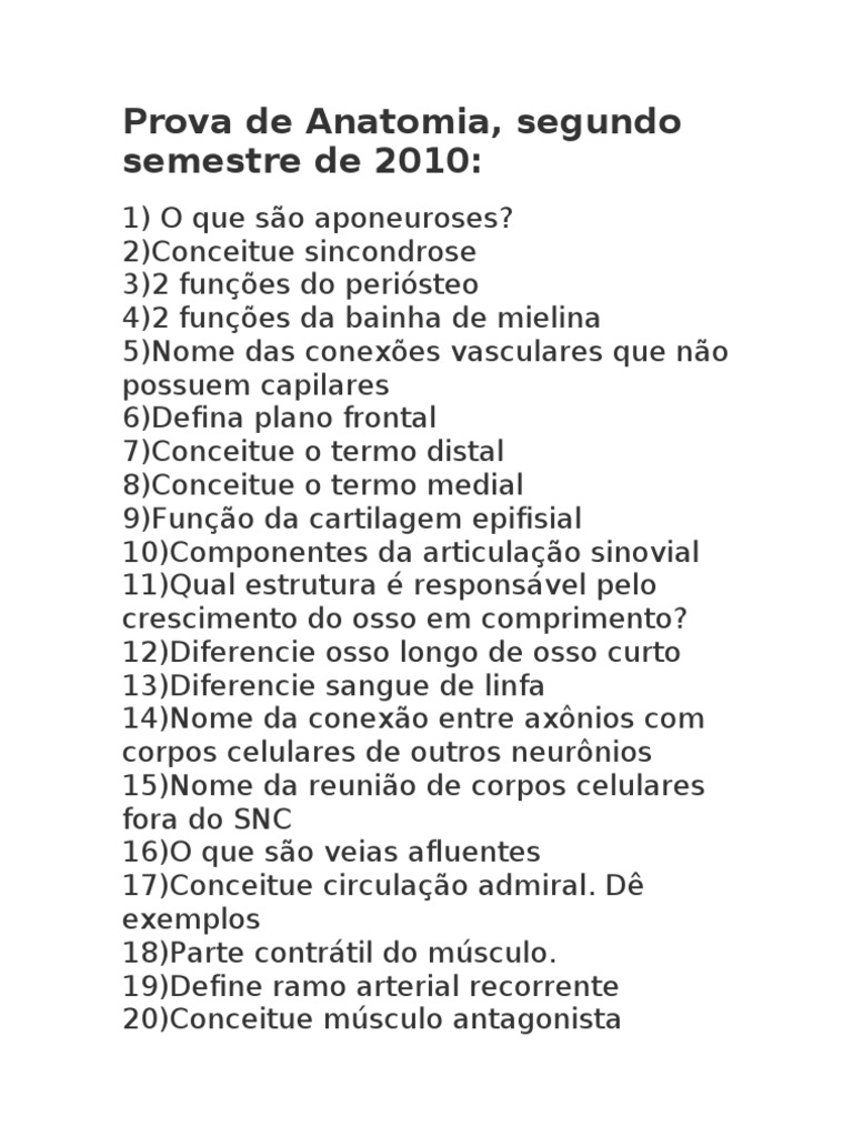 Prova De Anatomia Pdf