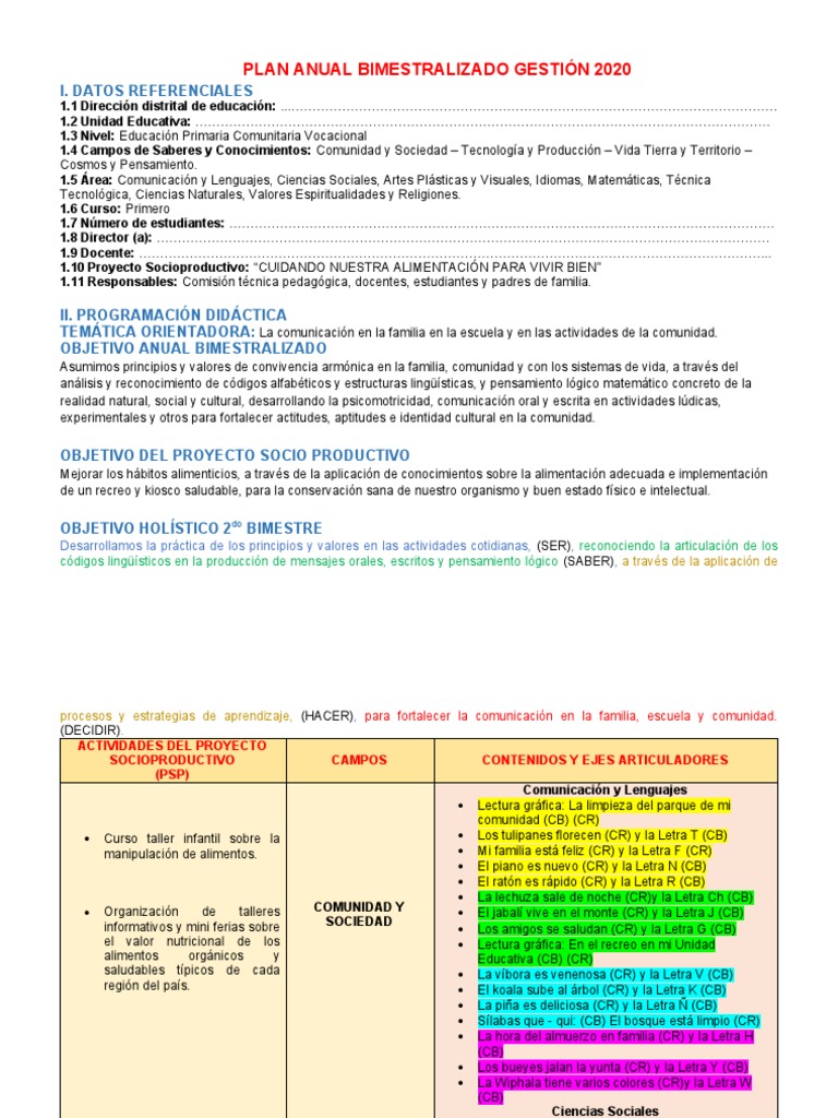 Plan de Desarrollo Curricular 2024 Primaria | PDF | Bolivia | Educación ...