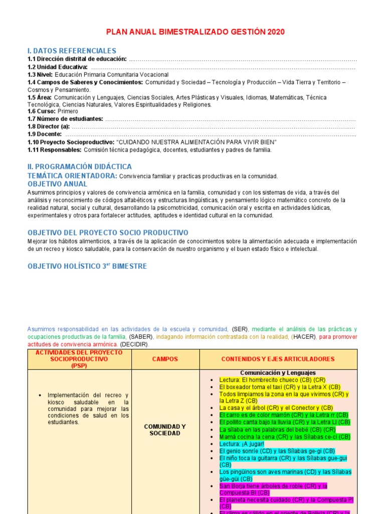 Plan de Desarrollo Curicular | PDF | Bolivia | Educación primaria