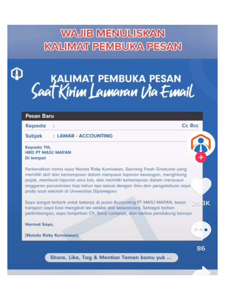 kalimat pembuka untuk email lamaran kerja