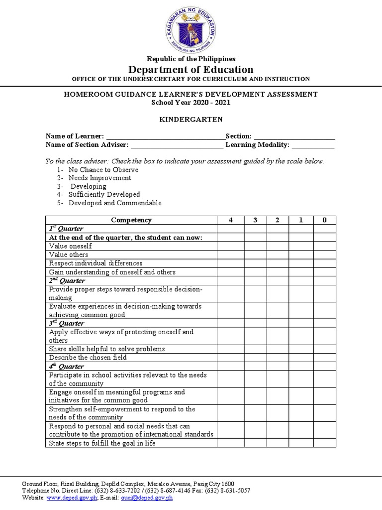 Learner's Development Assessment Form | PDF | Learning | Decision Making