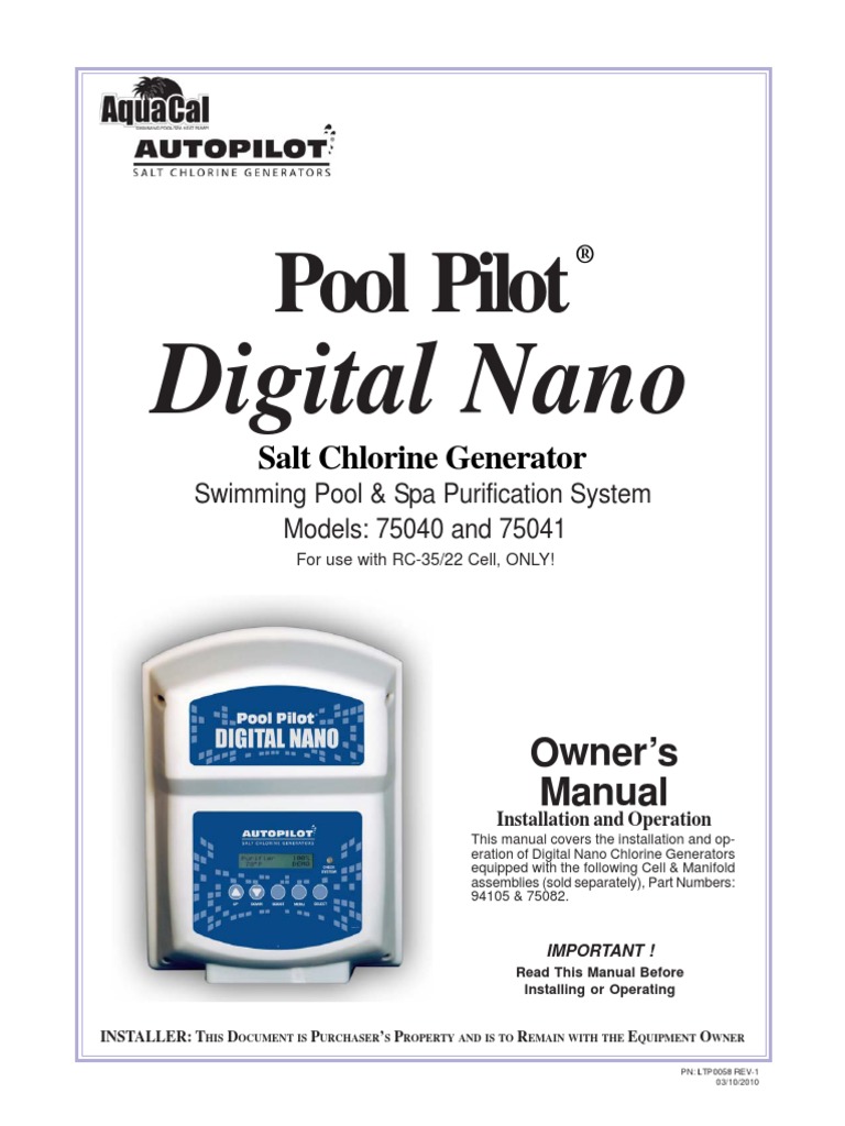 Autopilot Digital Nano Manual PDF Water Swimming Pool