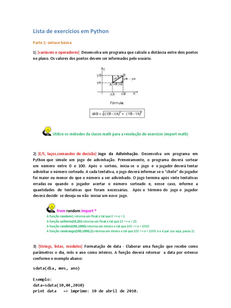 Lista De Exercicios Em Python Pdf Python Linguagem De Programação