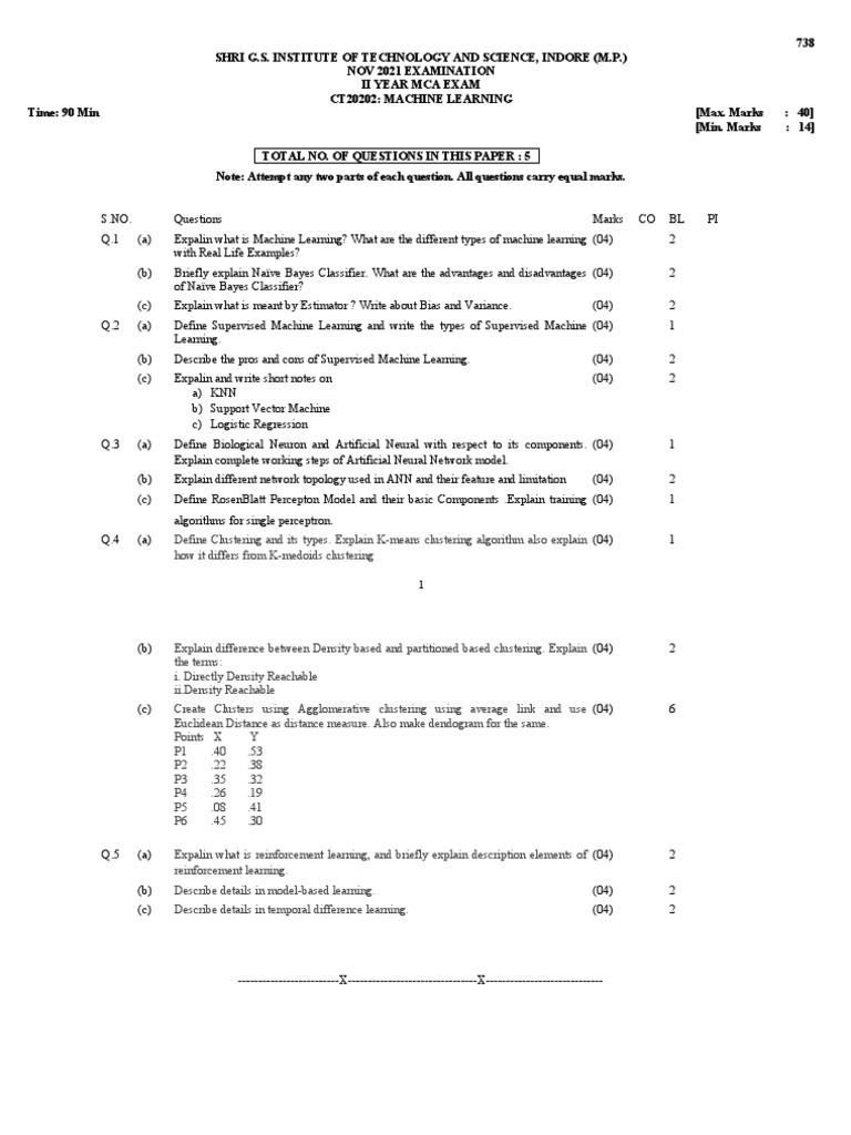 Machine Learning Examination Overview | PDF | Machine Learning ...