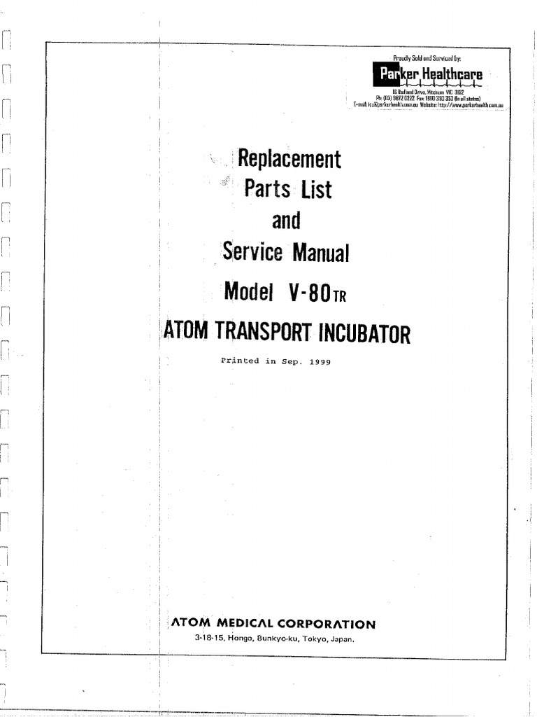 Atom v80 Infant Incubator Service Manual PDF