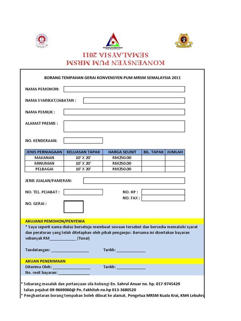 Borang Tempahan Gerai Pdf