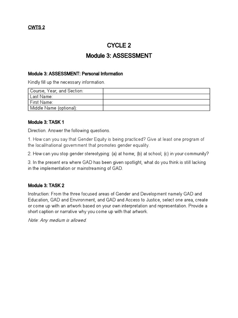 Cycle 2 - Module 3 Assessment | PDF
