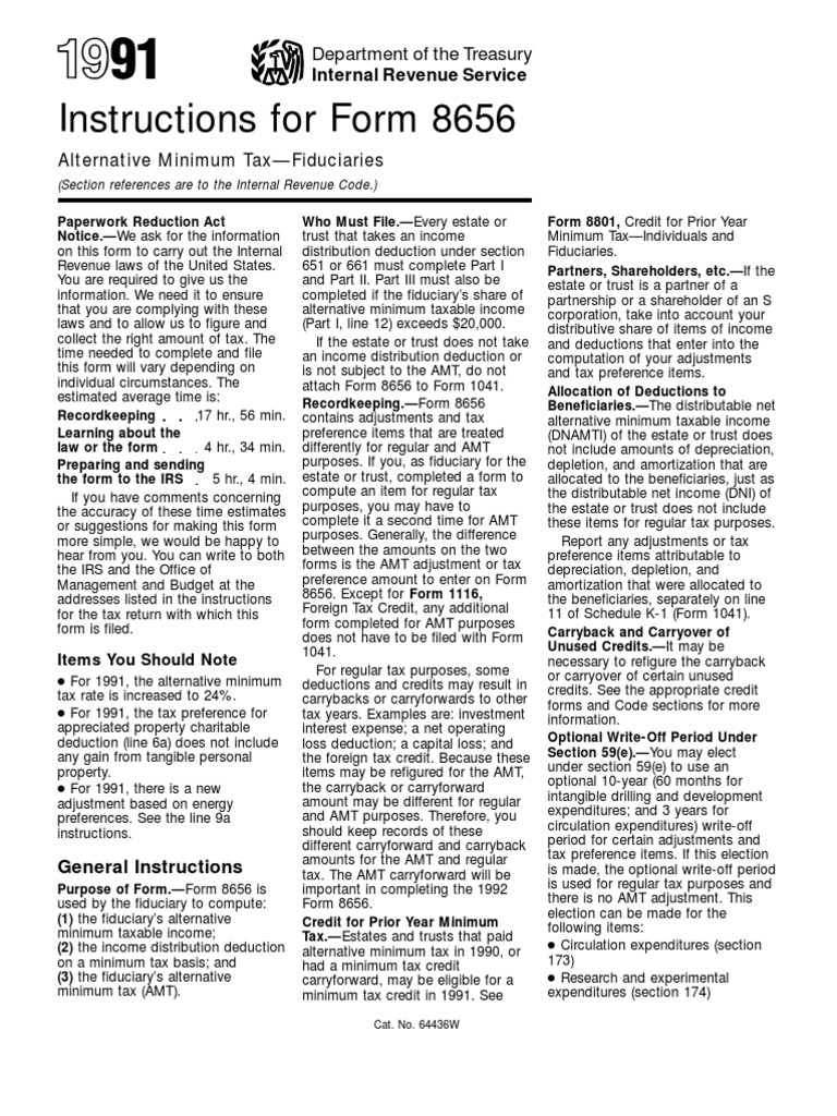 US Internal Revenue Service I8656 1991 PDF Alternative Minimum