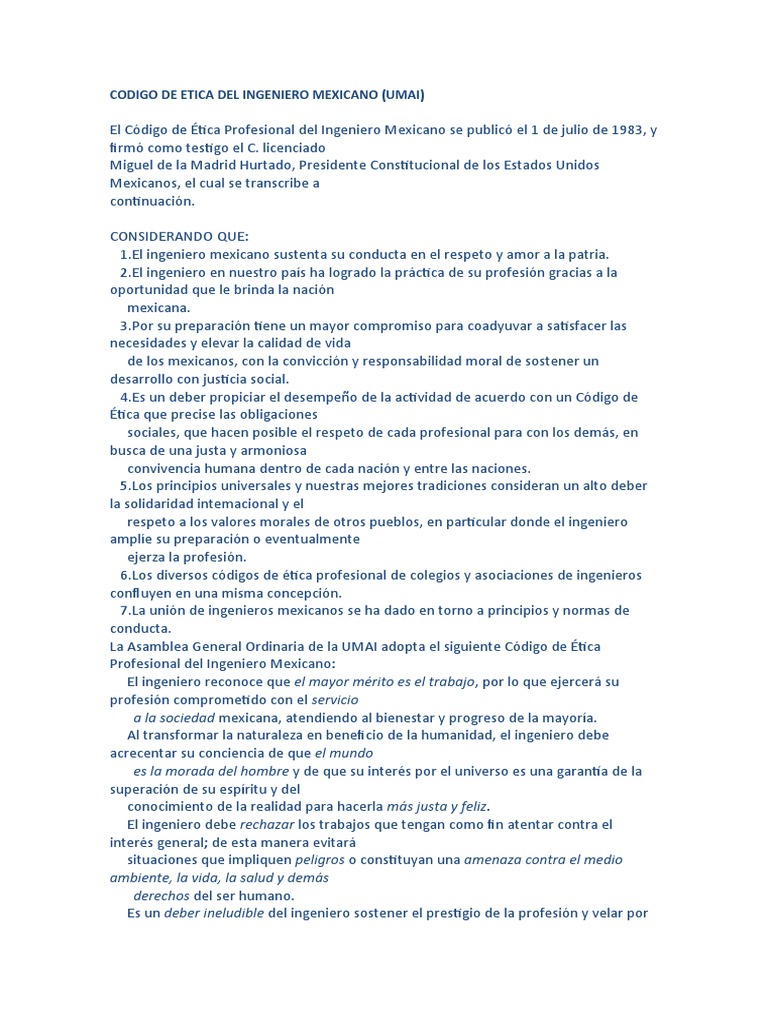 Codigo de Etica Del Ingeniero Mexicano PDF México Justicia