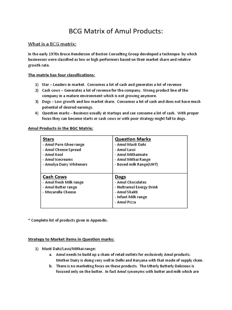 Amul Products BCG Matrix Analysis | PDF | Milk | Cheese