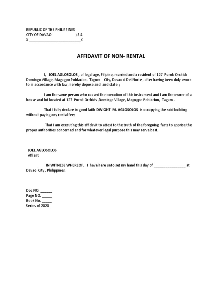 Affidavit of Non Rental | PDF