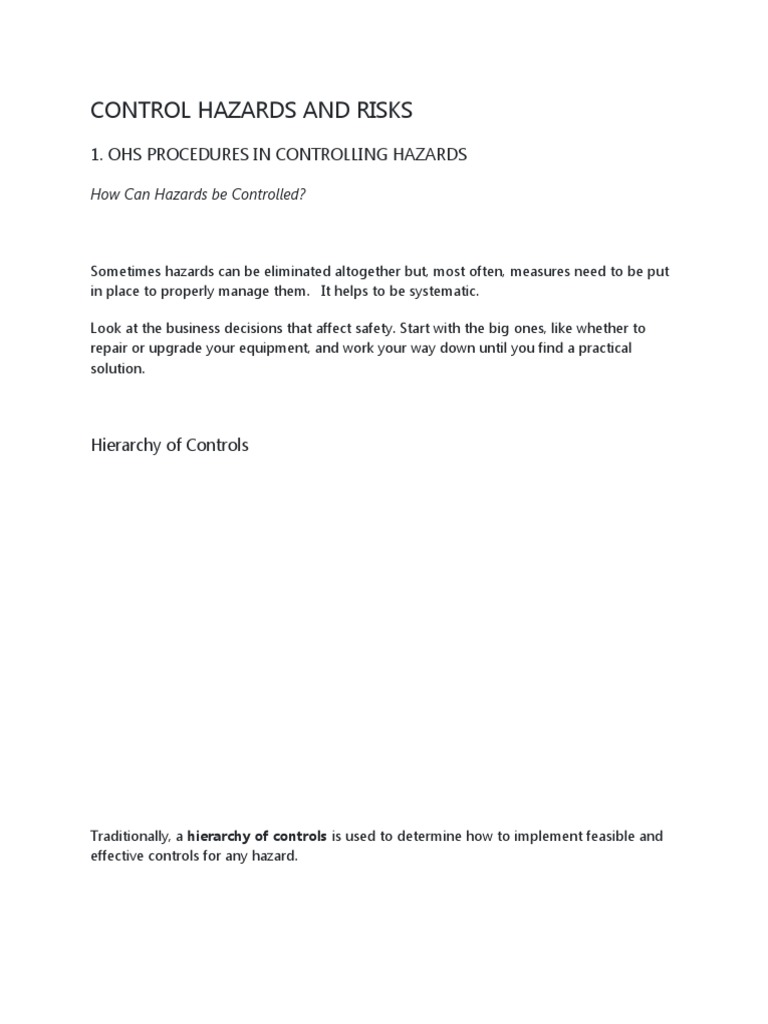 Control Hazards and Risks | PDF | Personal Protective Equipment | Emergency