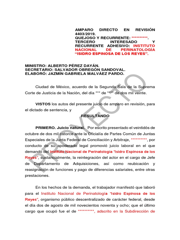 Amparo Directo 4403/2019: Caso Laboral | PDF | Caso de ley | Federación