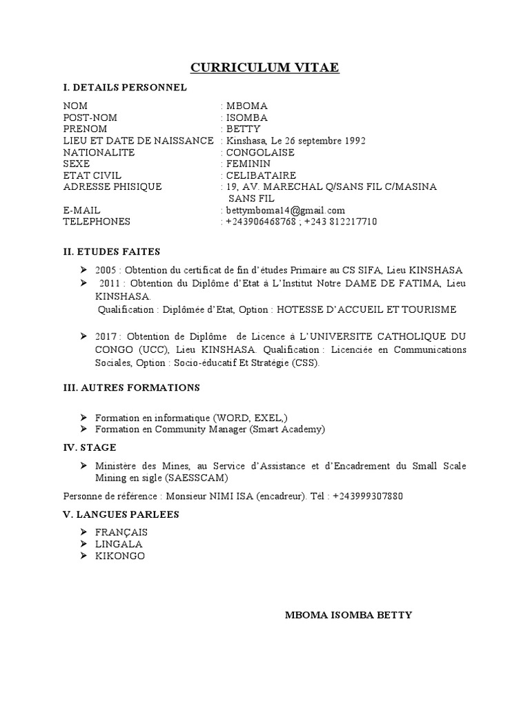 CV de Betty Mboma Isomba | PDF