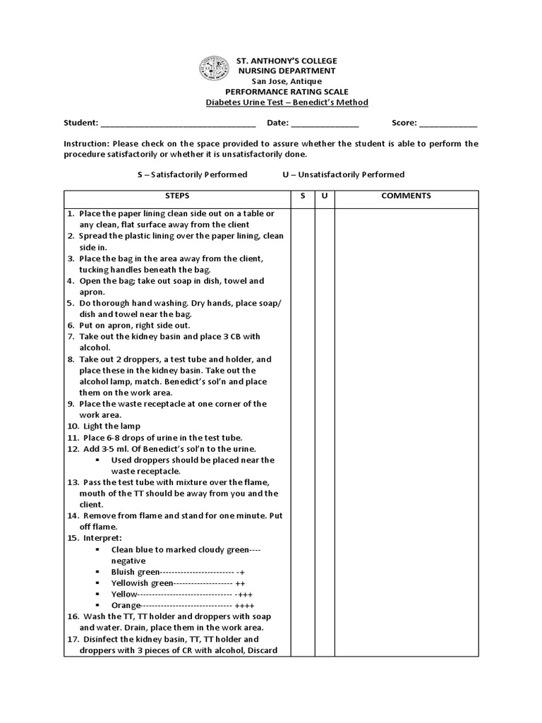 Benedict's Urine Test Procedure Guide | PDF | Hygiene | Medical Specialties
