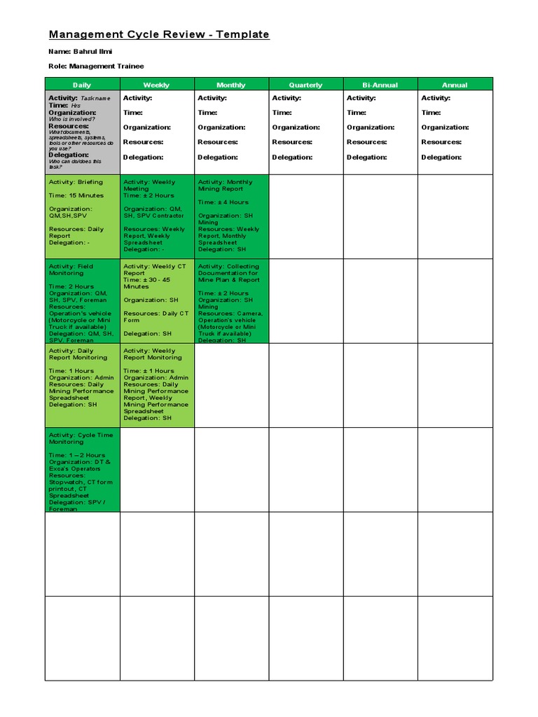 Management Cycle Matrix Template PDF Vehicles Transport