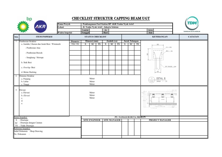 Checklist Inspeksi Capping Beam Proyek | PDF