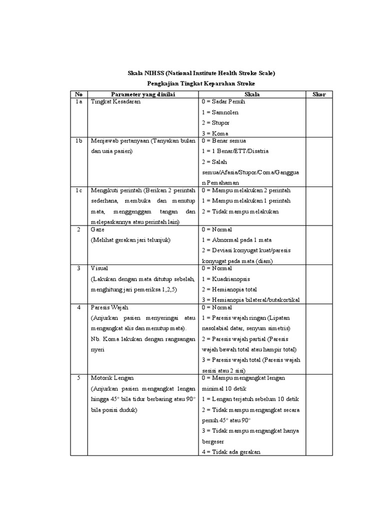 NIHSS: Skala Keparahan Stroke | PDF