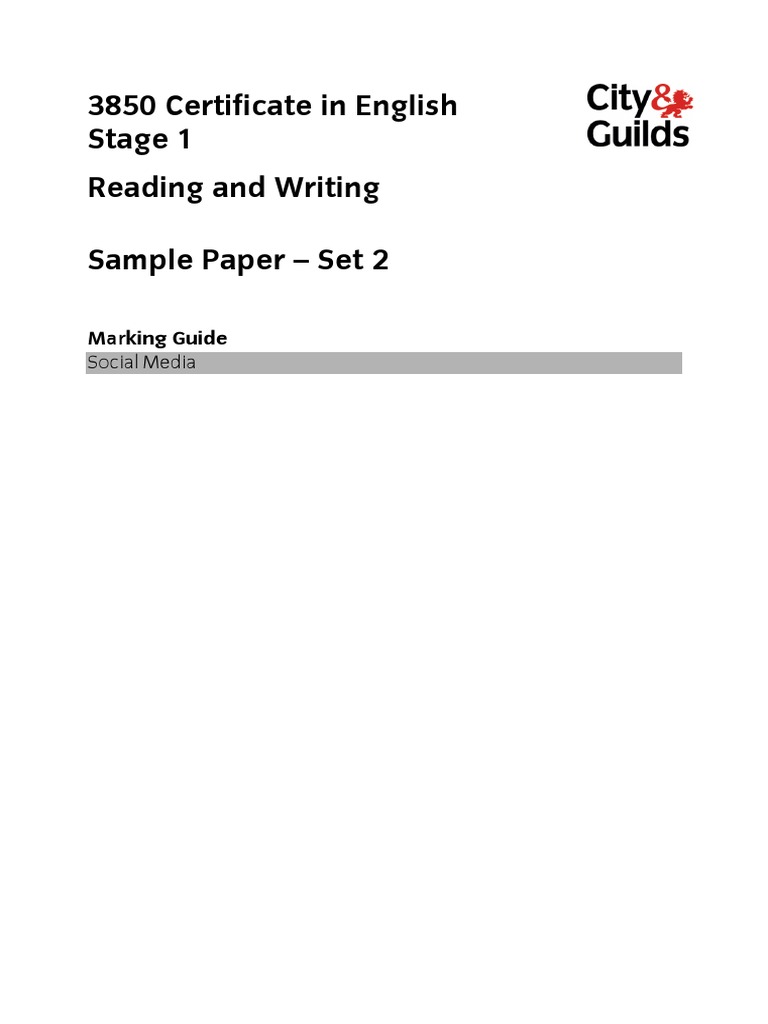 3850 Certificate in English Stage 1 Reading and Writing Sample Paper