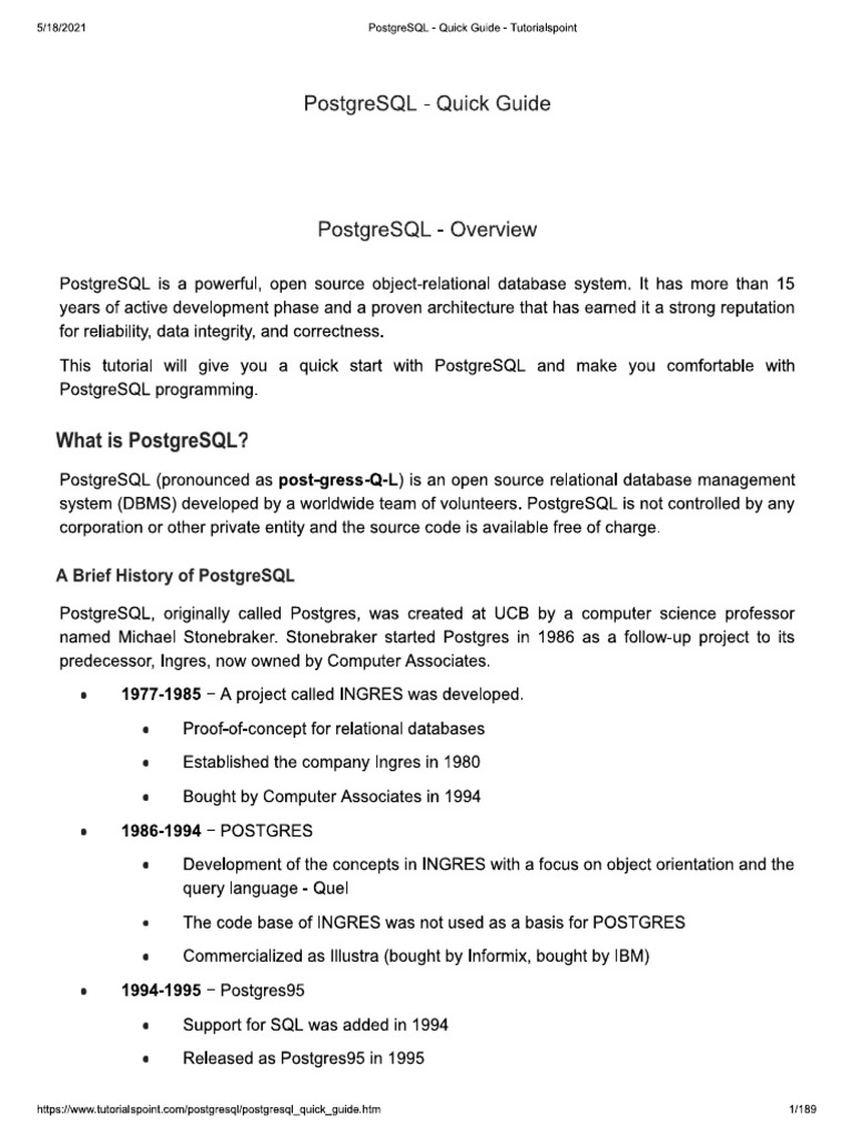 Postgresql Tutorials Point Guide | PDF
