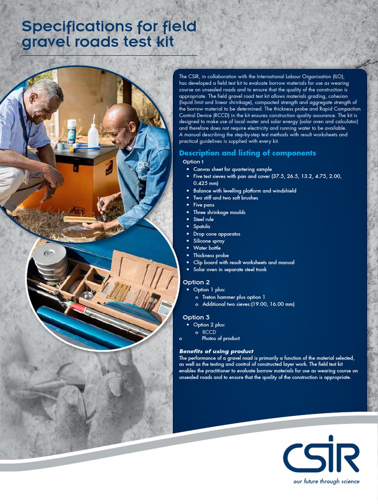 Specifications For Field Gravel Roads Test Kit PDF Specification