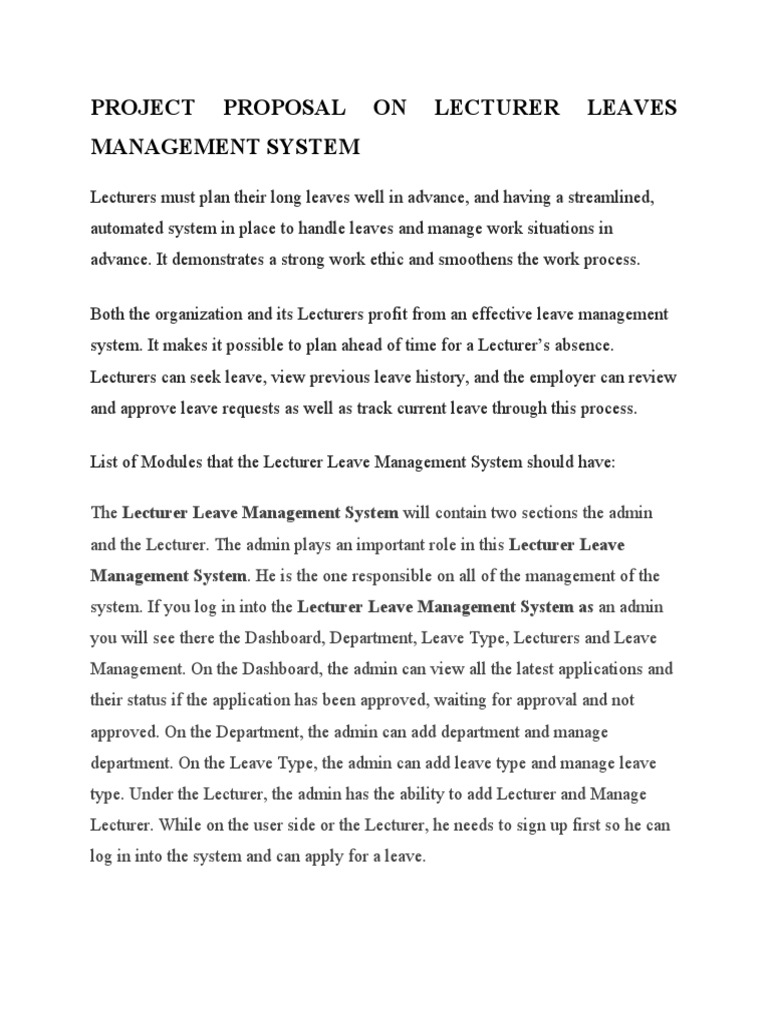 Project Proposal On Employee Leaves Management System | PDF