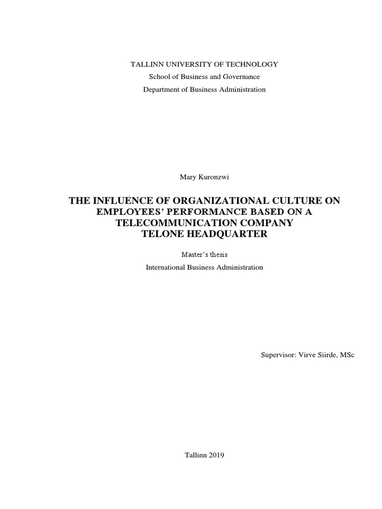 The Influence of Organizational Culture On Employees' Performance Based ...