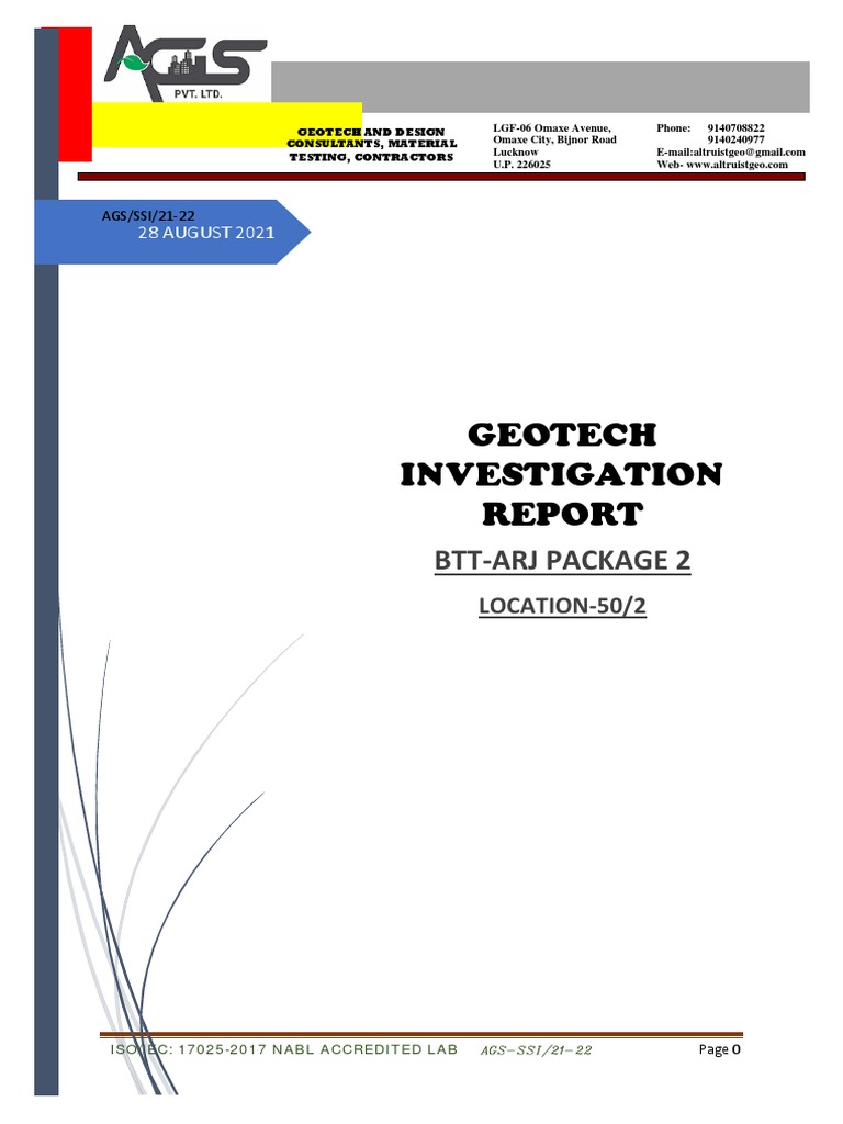 Geotechnical Investigation Report: BTT-ARJ | PDF | Geotechnical ...
