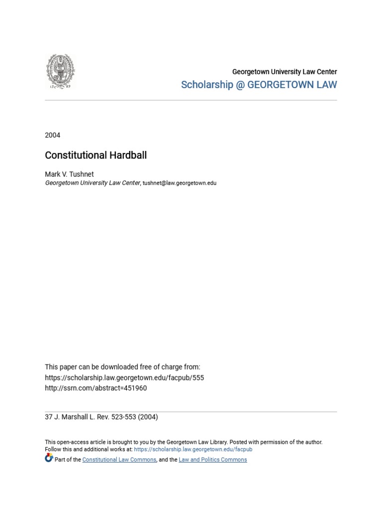 Constitutional Hardball PDF United States Congress American Government