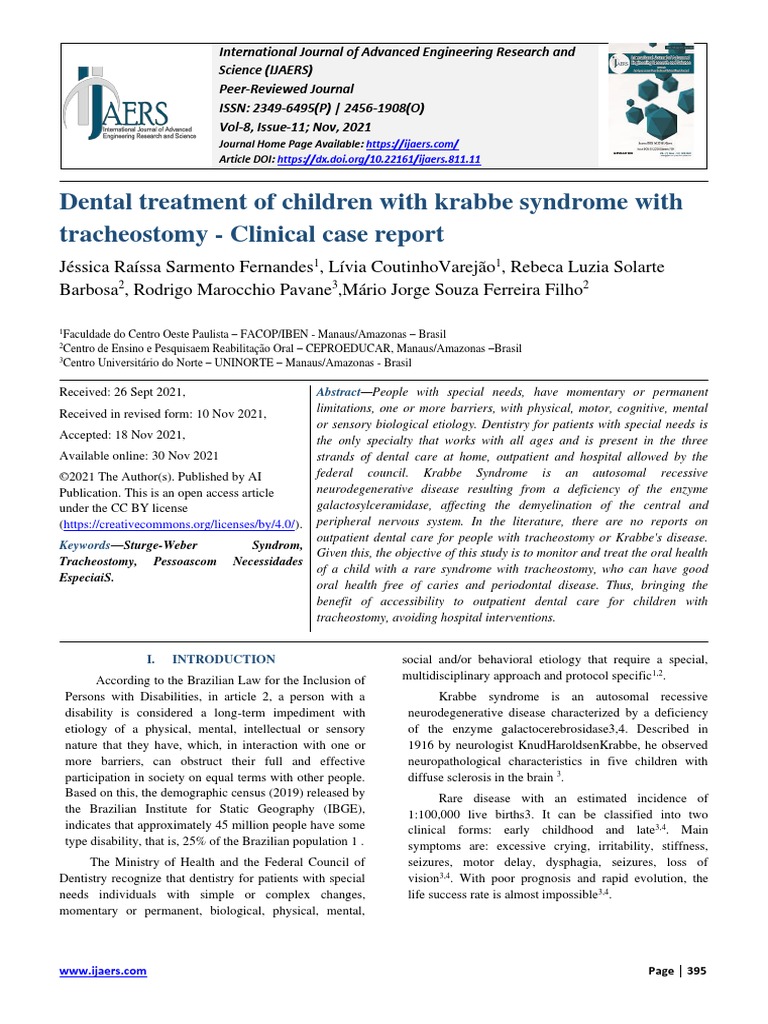 Dental Treatment of Children With Krabbe Syndrome With Tracheostomy