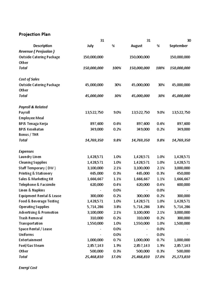 Projection Plan: Description July % August % September | PDF | Nature