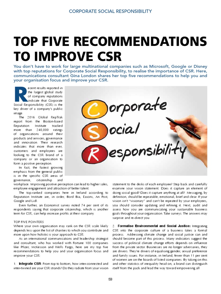 Improve Your CSR: Top 5 Strategies | PDF | Corporate Social ...